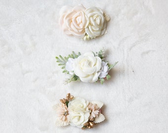 White Beige floral hair clip, Flower girl hair clip, toddler blooms flower hair clip, christening hair baptism hair Wedding Hair Accessories