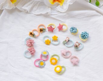 The most Soft Small Hair Ties for baby girl toddlers, Floral, Star, Sunflower, and Daisy Patterns specially handcrafted for thin hair gift