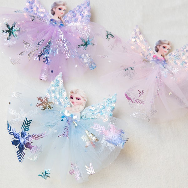 Toddler girl snowflake hair clip, princess queen blue pink purple frozen elsa hair bow clip, glitter Frozen party birthday party bag gift