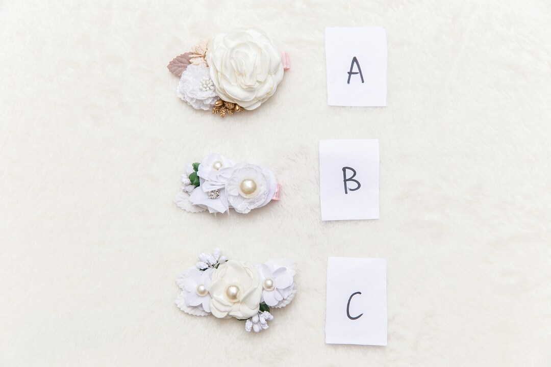 White Beige Floral Hair Clip, Flower Girl Hair Clip, Toddler Blooms