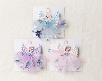 ELSA bow, snowflake clip, blue pink purple frozen elsa hair bow clip, glitter baby bow clip, Frozen party birthday party bag gift