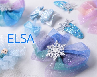 Fermaglio per capelli fiocco di neve Elsa congelata, fermaglio per fiocco congelato oversize dal design unico, fermaglio per capelli per bambina glitterata, regalo borsa per festa di compleanno Frozen