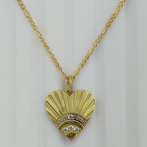 Gold Muschel Herz Halskette: Sterling Silber CZ Sunburst Anhänger