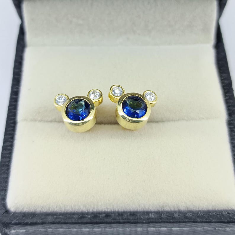 Gold plated Mickey Mouse earrings with CZ stones in a gift box – perfect jewelry gift for birthday, anniversary, or Disney lover