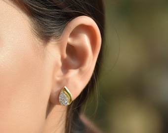 Teardrop Cubic Zirconia Stud Earrings, 18K Gold Plated Sterling Silver
