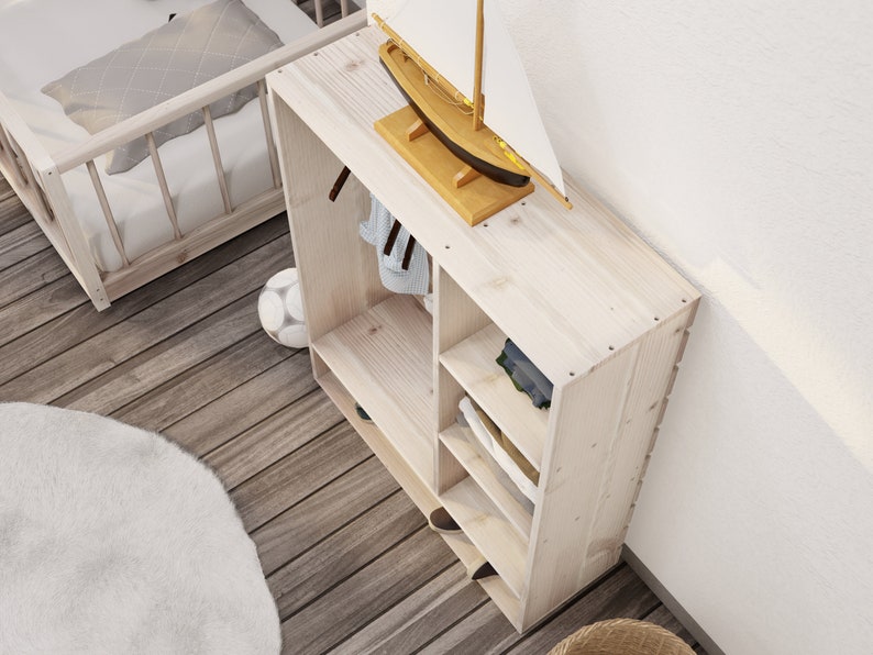 Montessori-garderobsplan för barn med förvaringsfack och hängstång, PDF-nedladdning bild 8