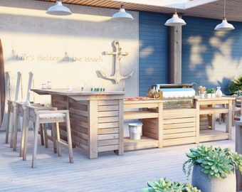 PDF Download, 3-Piece Outdoor Kitchen Plan – Bar, Grill, Sink