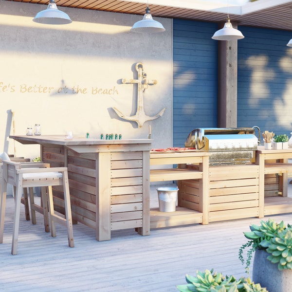 Outdoor Kitchen Plan 3-Piece: Bar, Grill, Sink, PDF Download