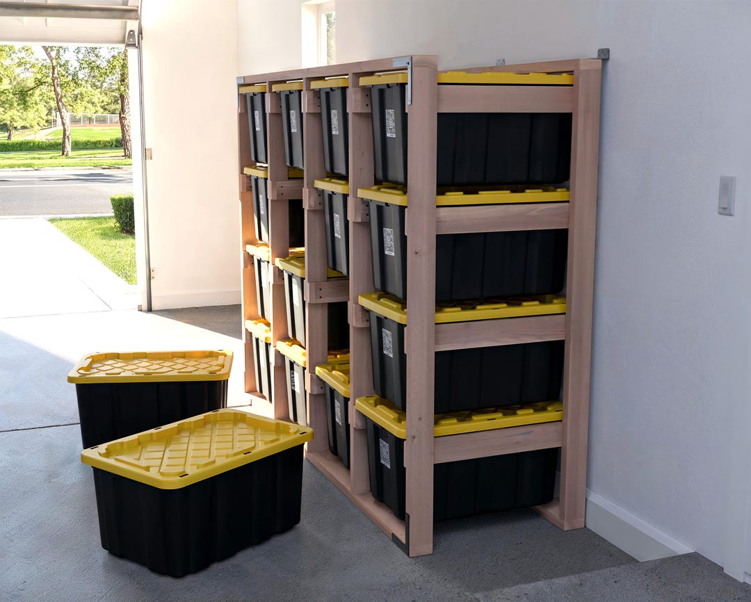 27-gallon Tote Storage Rack Plan (PDF): 4-wide X 4-high Racks (16 Totes ...