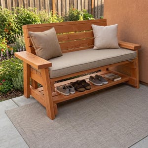 DIY Outdoor Entry Bench Plan PDF: Shoe Storage Shelf, A-Frame 2x4 Build