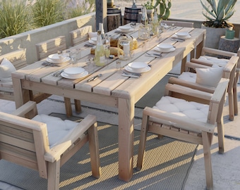 Full size outdoor dining table and (8) chair set DIY plans