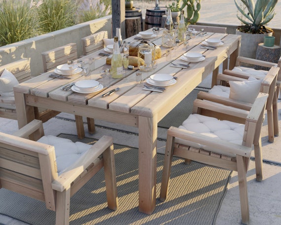 Full Size Outdoor Dining Table and 8 Chair Set DIY Plans - Etsy