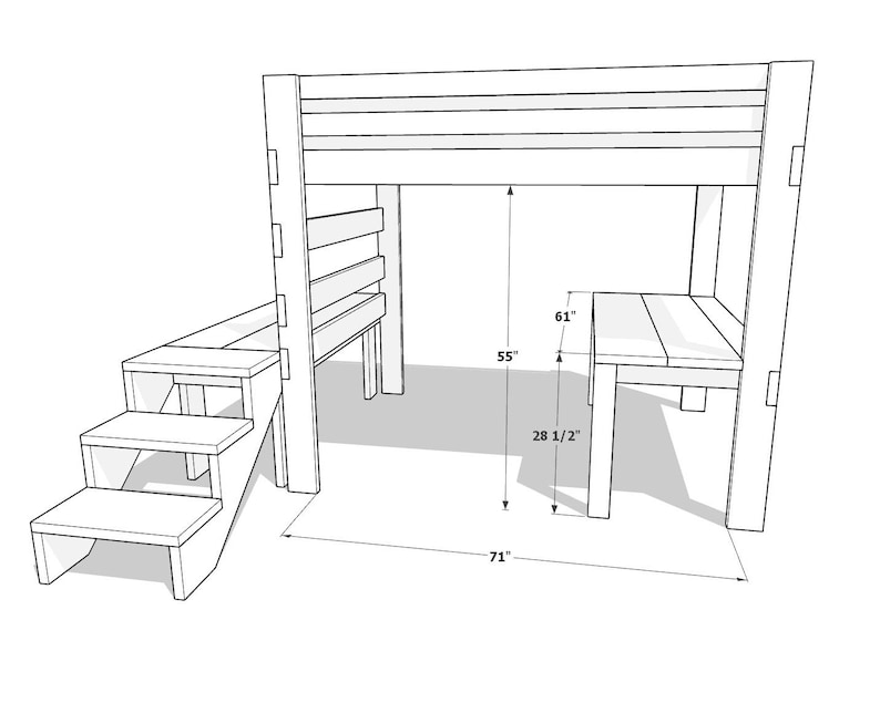 DIY Loft Bed With Stairs Plan PDF: Full Size, Built-in Desk - Etsy