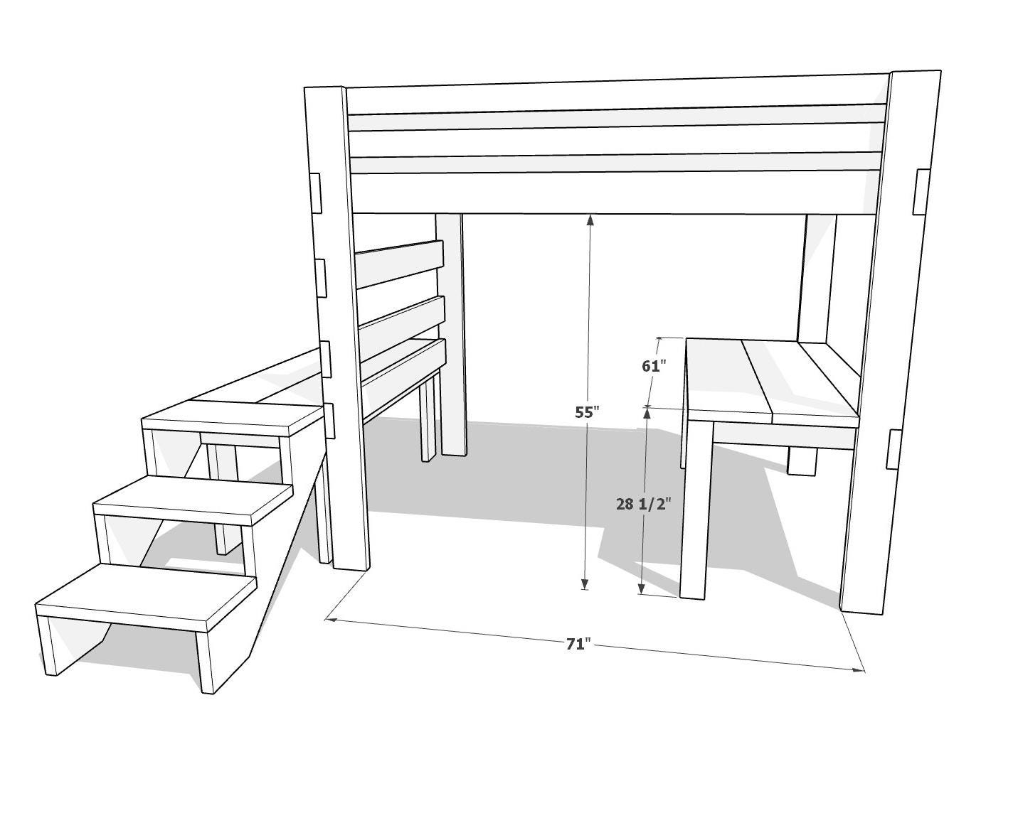 DIY Loft Bed With Stairs Plan PDF: Full Size, Built-in Desk - Etsy