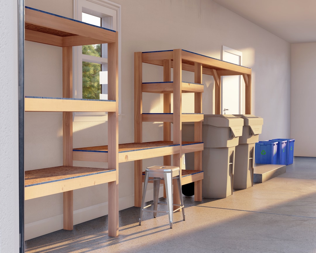 DIY Garage Shelf Plan, Garage Storage Plan for Trash Can, Recycle Can