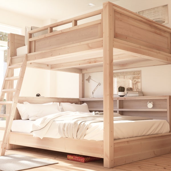 DIY Queen Over Queen Loft Bed Plan, PDF Download,  Step by Step PDF Guide for Easy Woodworking