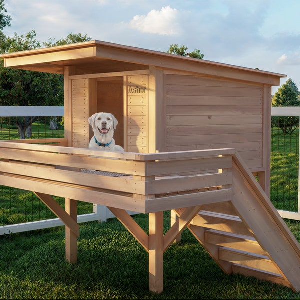 Raised Insulated Doghouse Plan with Porch and Stairs, PDF Download