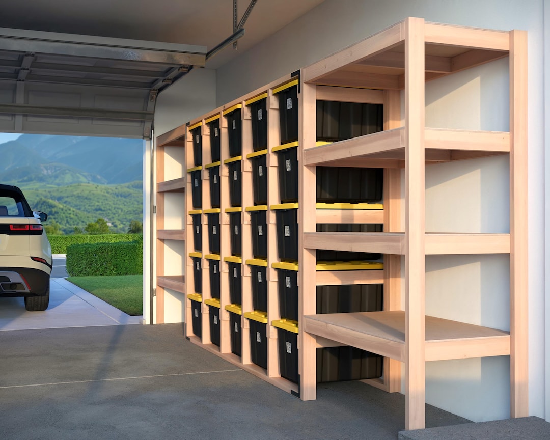 27-gallon Tote Storage Rack Plan (PDF): Double Shelf, Center 5-wide X 5 ...