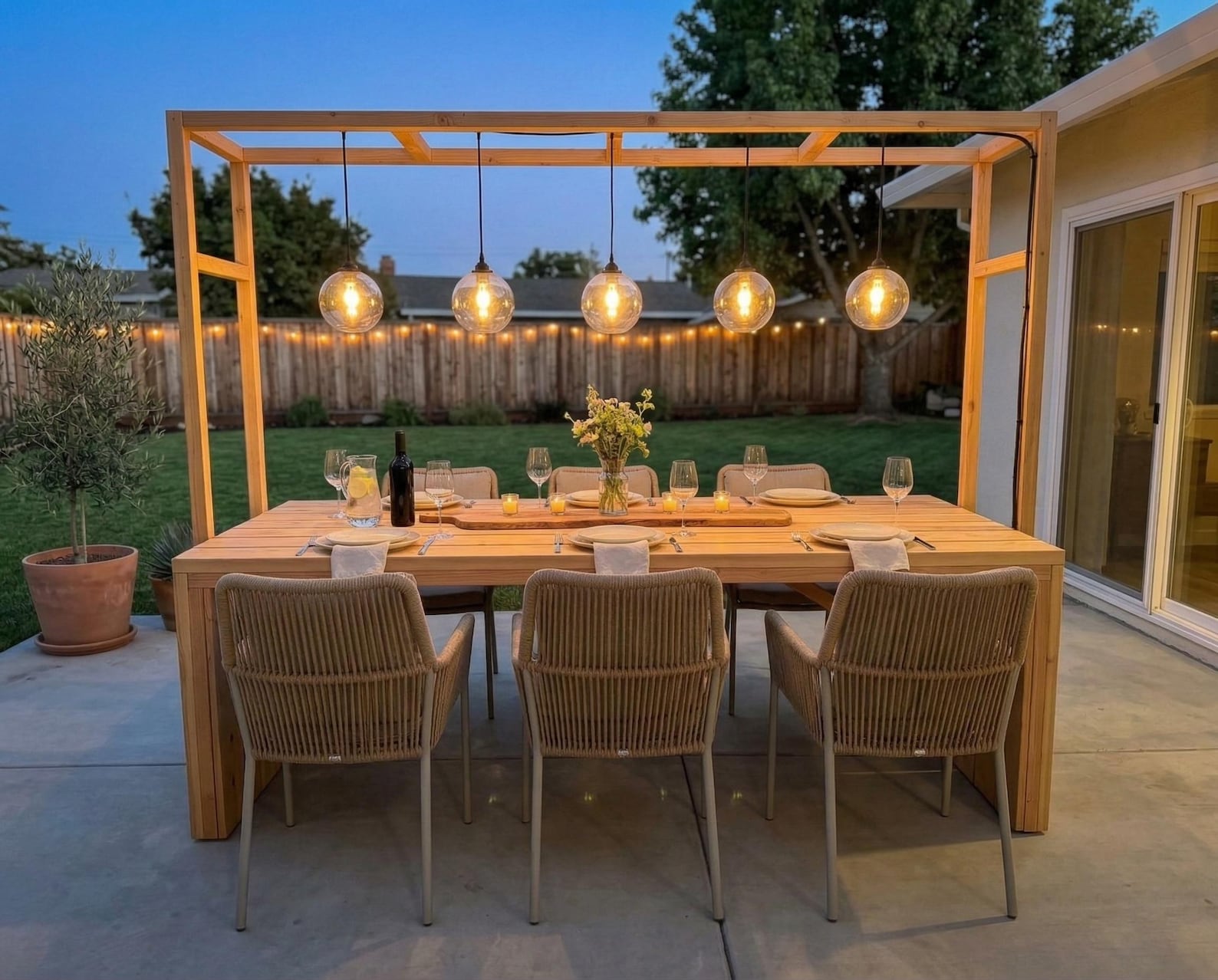 DIY Outdoor Dining Table Plan PDF: Built-in Overhead Light Frame, 2x6 ...