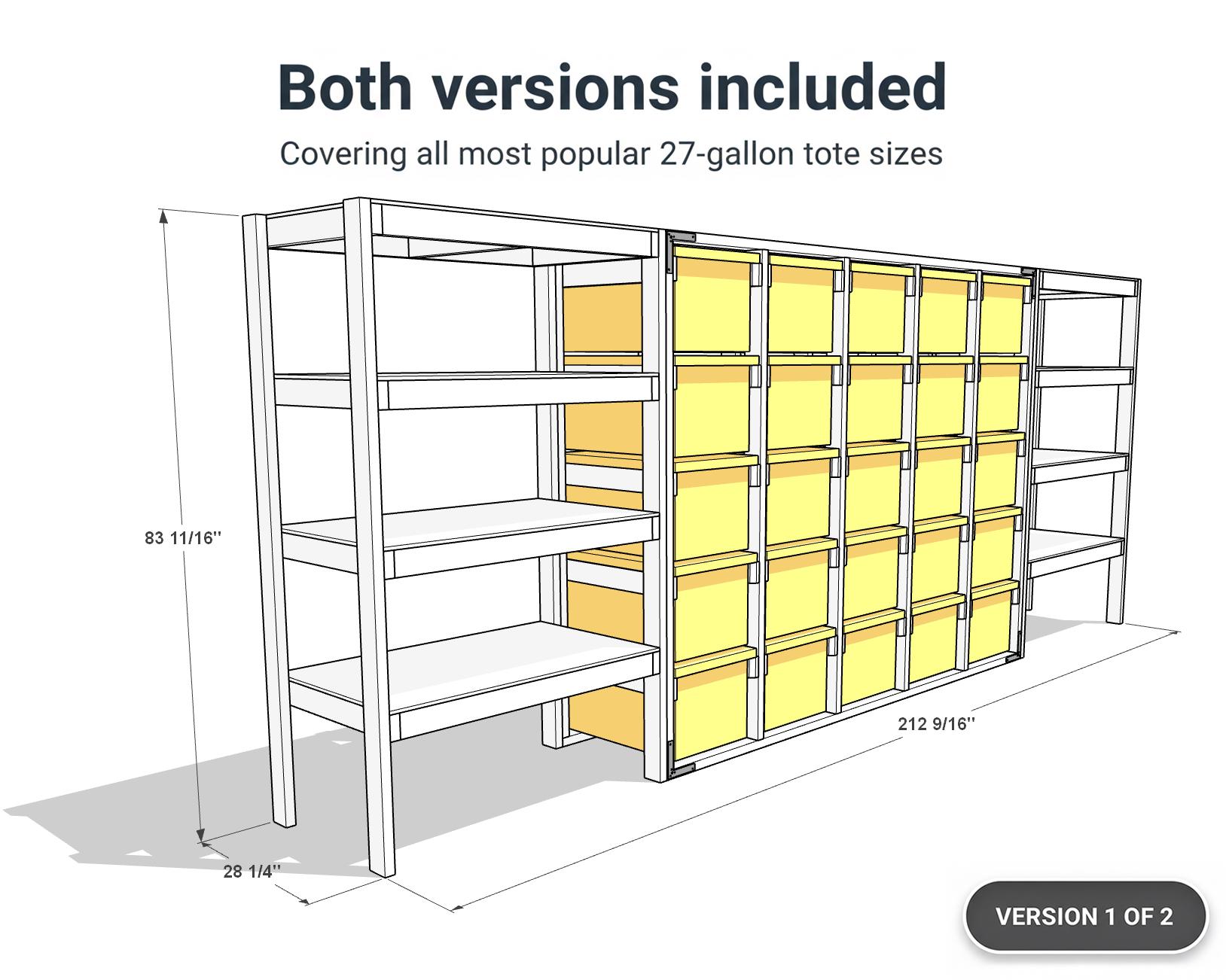 27-gallon Tote Storage Rack Plan (PDF): Double Shelf, Center 5-wide X 5 ...