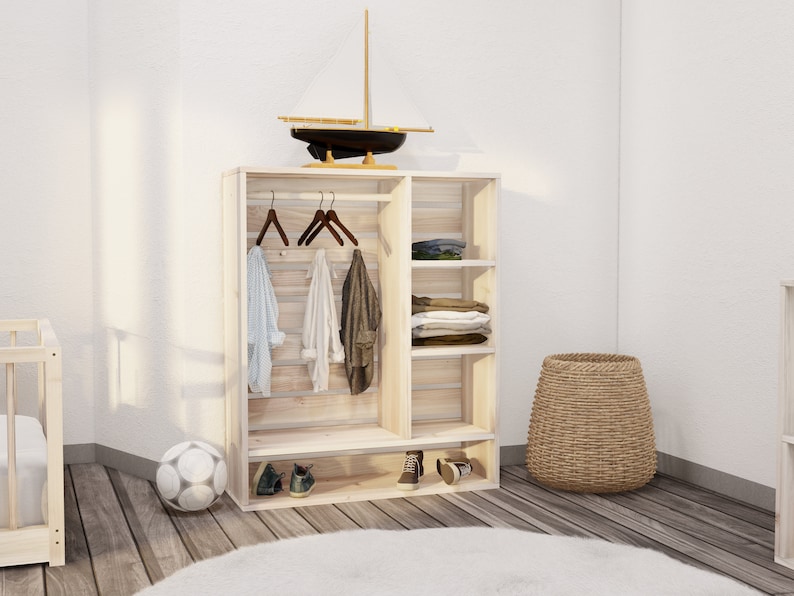 Montessori-garderobsplan för barn med förvaringsfack och hängstång, PDF-nedladdning bild 5