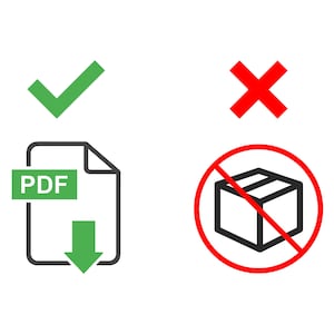 May include: A green checkmark and a red X. A black and white icon of a PDF file with a green download arrow. A red circle with a diagonal line through a black and white icon of a box.