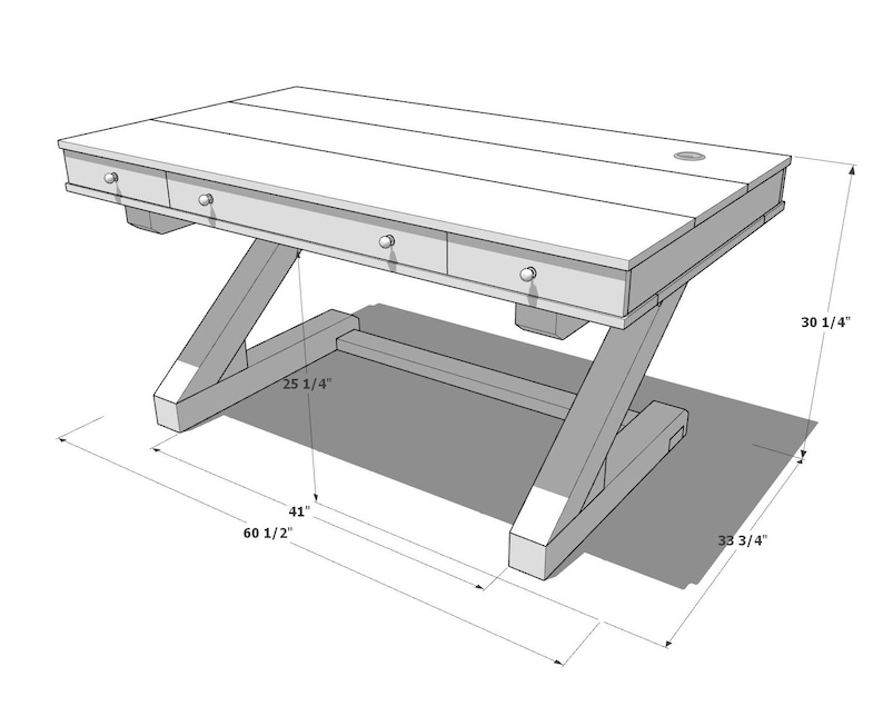 Puede incluir: Un escritorio de madera con una tapa rectangular y tres cajones. El escritorio tiene una base en forma de X &uacute;nica y mide 154 cm de ancho, 86 cm de profundidad y 77 cm de alto.