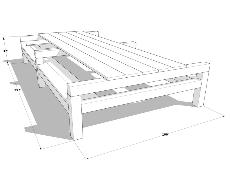 K&ouml;nnte beinhalten: Ein h&ouml;lzerner Esstisch f&uuml;r den Au&szlig;enbereich mit zwei B&auml;nken, die unter die Tischplatte geschoben werden k&ouml;nnen. Der Tisch ist 254 cm lang und 48,8 cm breit. Die Tischplatte ist 81,3 cm hoch.