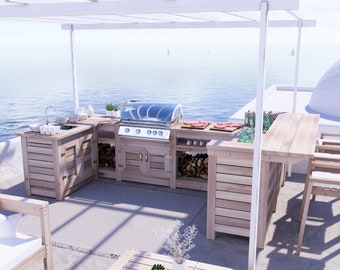 PDF Download, DIY Outdoor Kitchen Plan PDF, Woodworking Project, Grill Station, Bar, Sink, Patio Kitchen Design, Backyard Entertainment