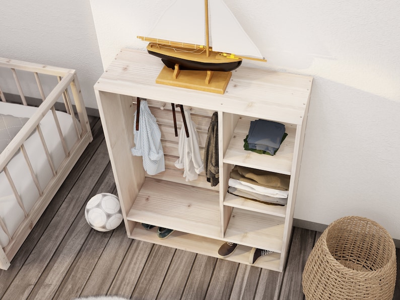 Montessori-garderobsplan för barn med förvaringsfack och hängstång, PDF-nedladdning bild 7