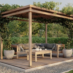 PDF Download, DIY Patio cover, sectional, and coffee table plan