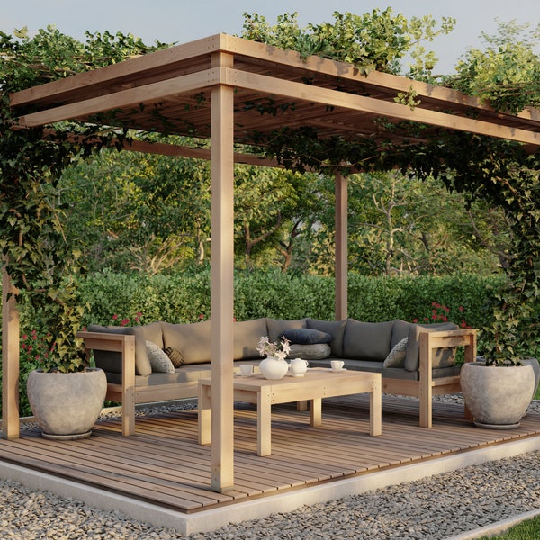 PDF Download,  DIY plan: Patio cover, sectional, and coffee table