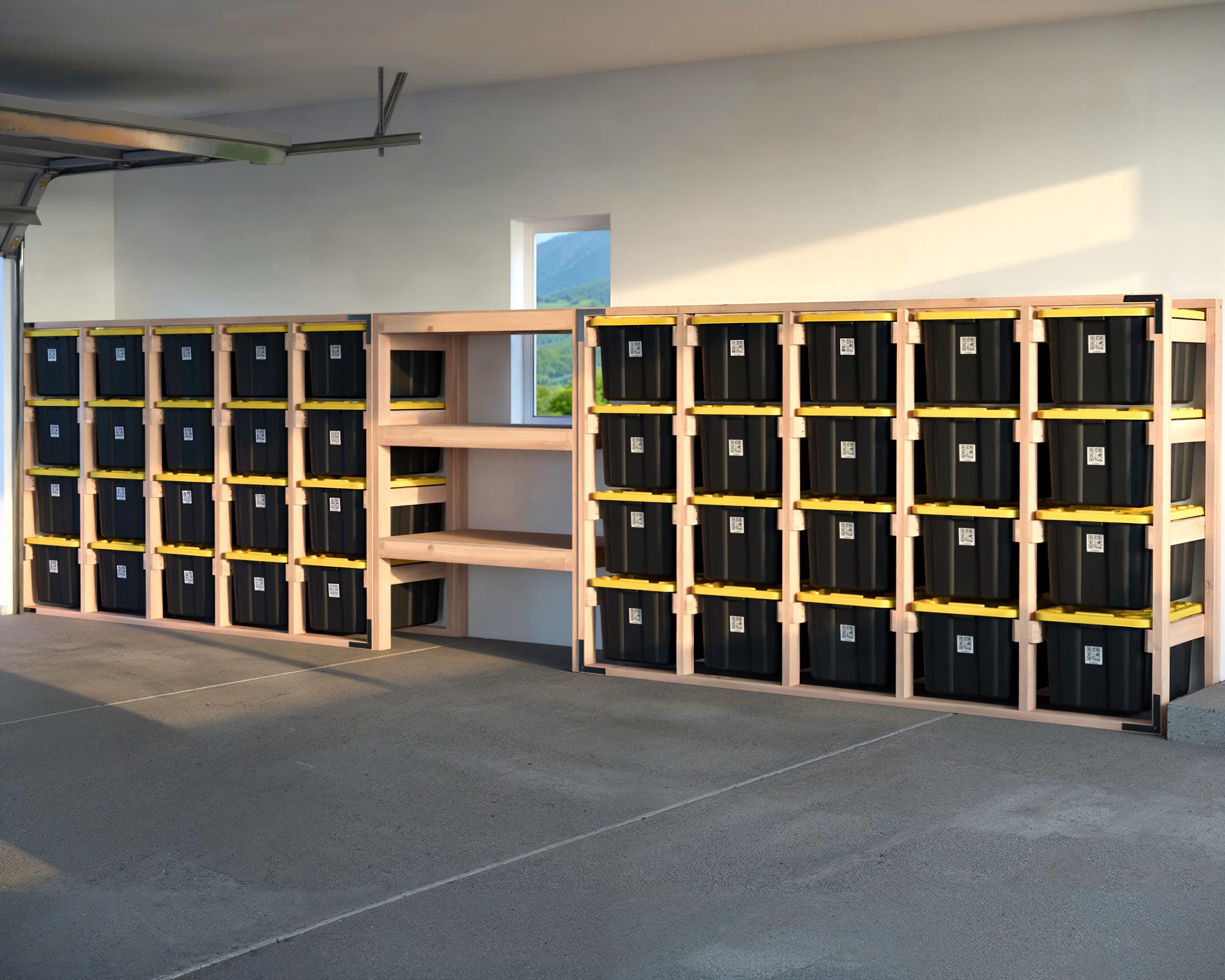 27-gallon Tote Storage Rack Plan (PDF): Double 5-wide X 4-high Racks ...