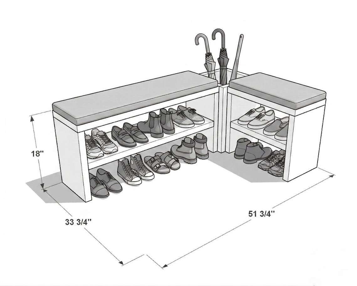 DIY Entryway Shoe Rack Plan PDF: Built-in Umbrella Stand, All 2x12 ...