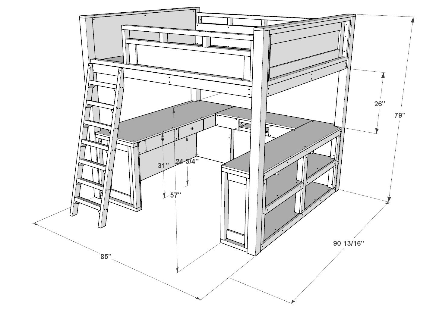 DIY Loft Bed Plans Full Size Etsy UK