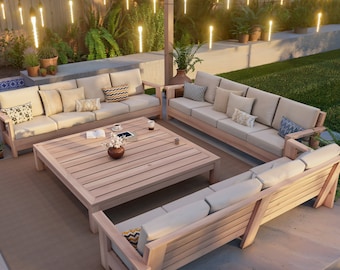DIY patio bench and table plan, DIY patio sectional, ergonomic seating, bench and table plan set, building instructions