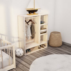 Montessori-garderobsplan för barn med förvaringsfack och hängstång, PDF-nedladdning bild 3