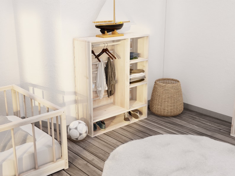 Montessori-garderobsplan för barn med förvaringsfack och hängstång, PDF-nedladdning bild 3