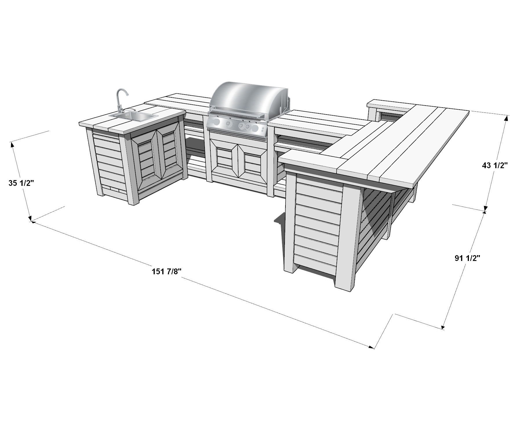 3piece Outdoor Kitchen Plan Bar Grill Sink PDF Guide Etsy UK