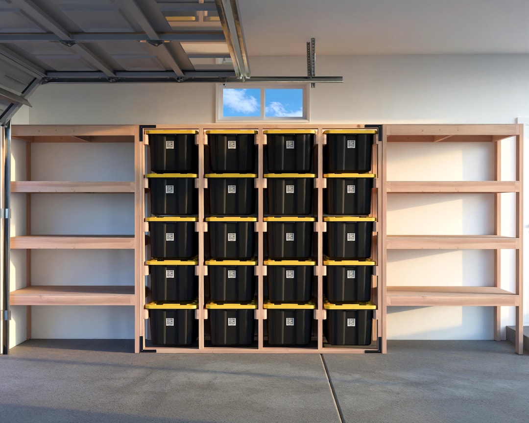 27-gallon Tote Storage Rack Plan (PDF): Double Shelf, Center 4-wide X 5 ...