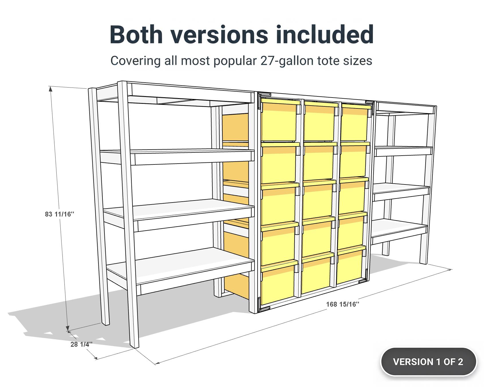 Diy Material Rack Plan.pdf 27-gallon Tote Storage Rack Plan (PDF): Double Shelf, Center 3-wide X 5 ...