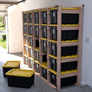 27-Gallon Tote Storage Rack Plan (PDF): 5-Wide x 5-High Racks (25 Totes)