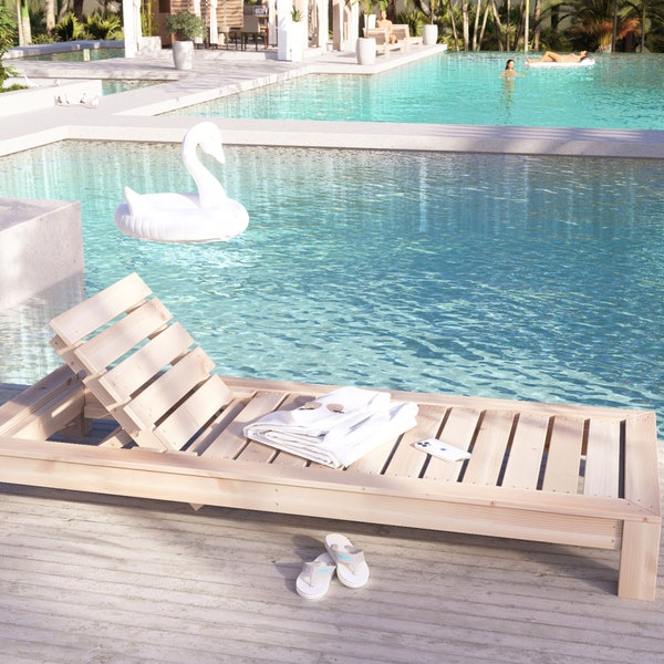 PDF Download,  DIY Poolside Wooden Lounger PDF Plan - Chaise Lounge Step by Step Guide