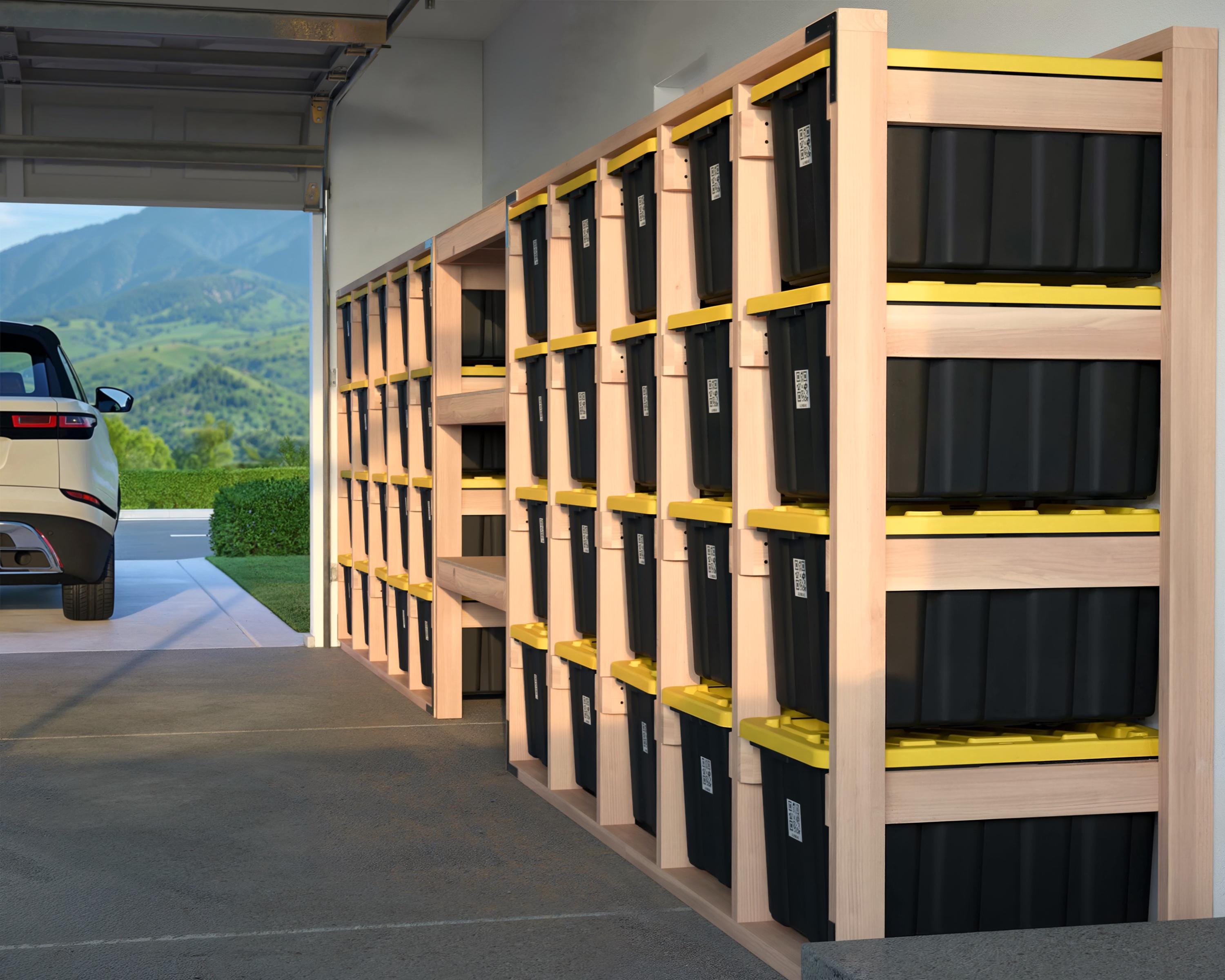 27-gallon Tote Storage Rack Plan (PDF): Double 5-wide X 4-high Racks ...
