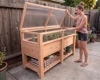 DIY Gartenbeet Plan PDF: Gewächshaus-Abdeckung aufklappbar, untere Ablage