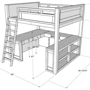 Full Loft Bed Plan With Desk and Storage, PDF Download - Etsy UK