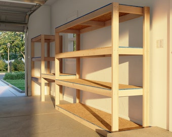 PDF Download, Easy garage shelf plan, DIY garage shelves, DIY garage shelves with medium size work desk