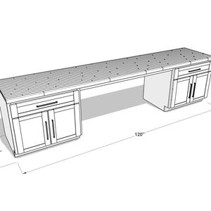DIY Butcher Block Desk Plan PDF: Shaker Base Cabinets, 10-foot Built-in ...