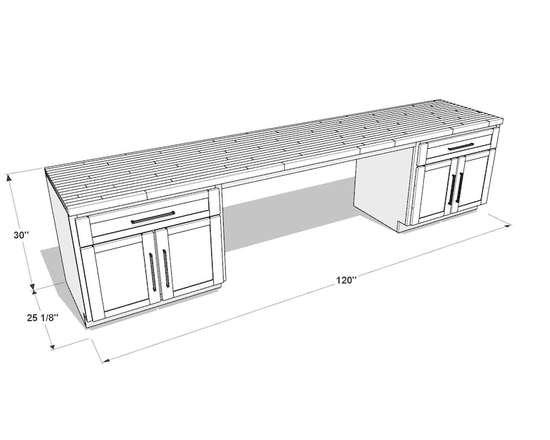 DIY Butcher Block Desk Plan PDF: Shaker Base Cabinets, 10-foot Built-in ...