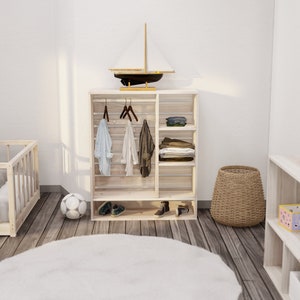 Montessori-garderobsplan för barn med förvaringsfack och hängstång, PDF-nedladdning bild 9